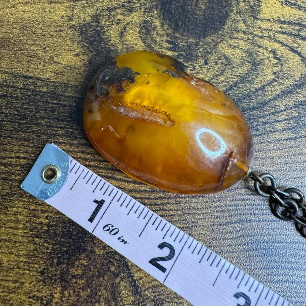 Baltic Amber Free Form Pendant Necklace Butterscotch Honey Antiqued Chain 26” - Picture 4 of 16